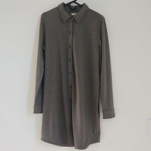 Faherty Olive Striped Button-Up Sweater Dress